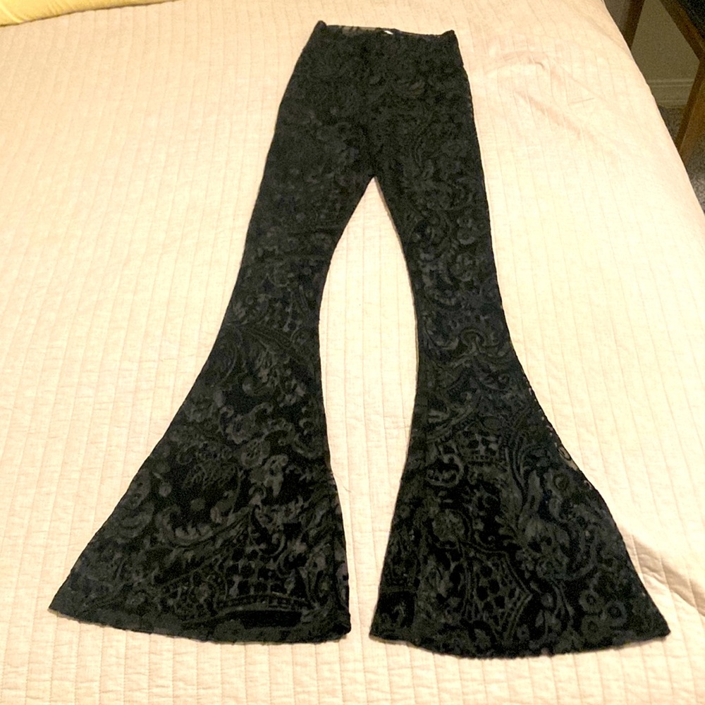 American Gold Free People burnout velvet flared high waisted pants xs s